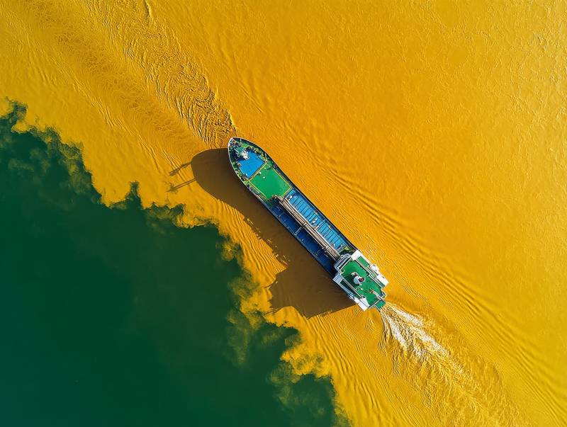 黄绿交界行船图片