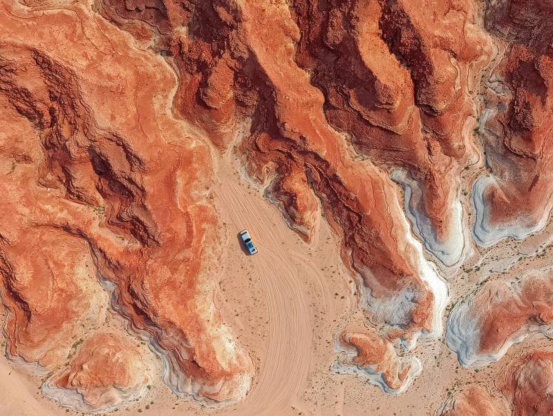 沙漠峡谷中的孤车图片