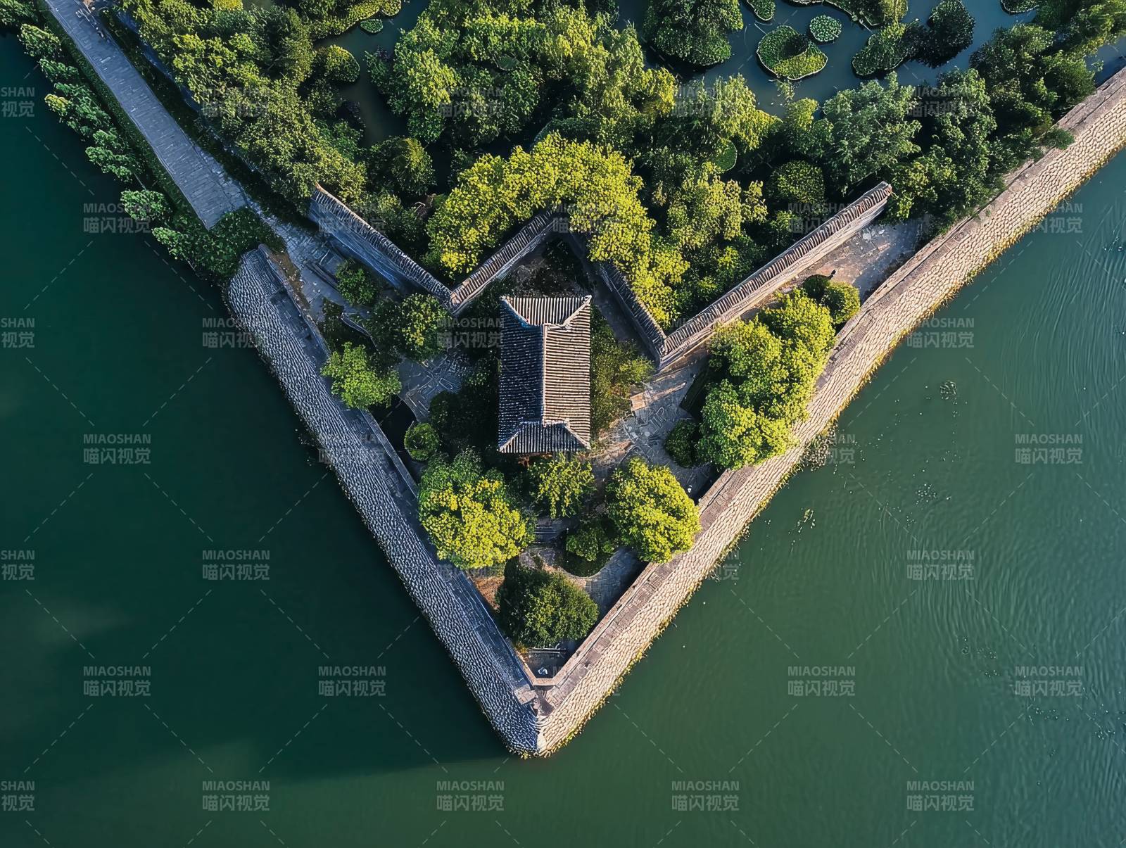 湖心古亭绿意浓图片