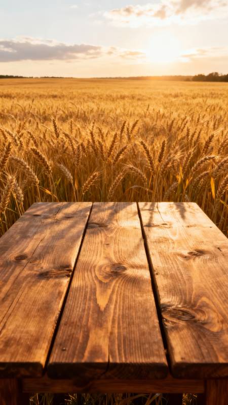 麦田夕照木桌图片