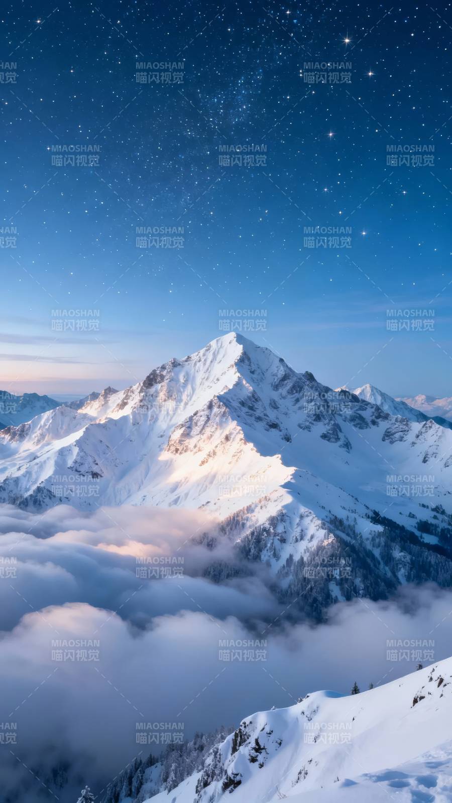 雪山星夜云海图片