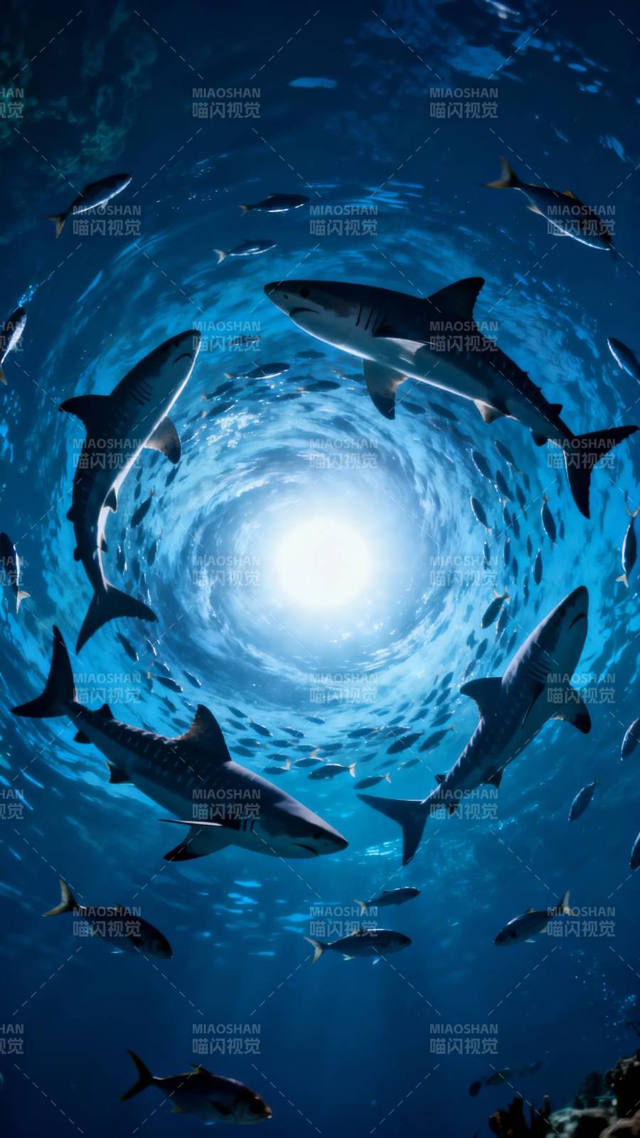 深海鲨群漩涡图片