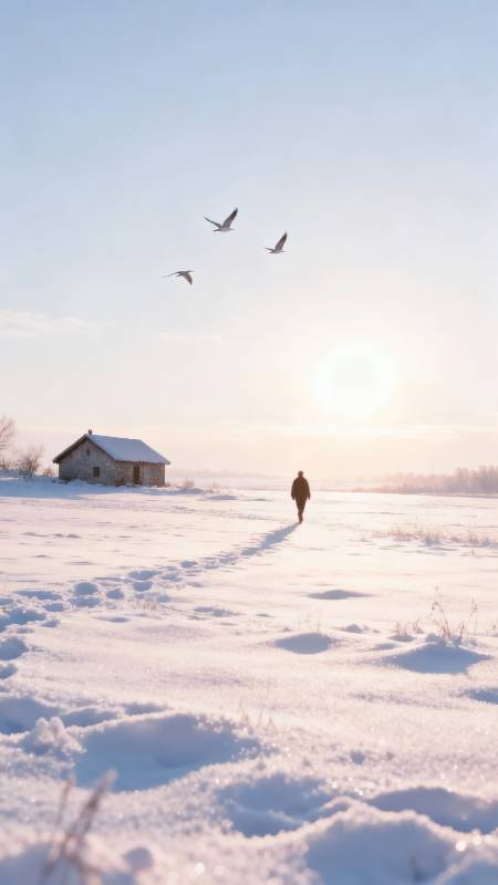 雪原孤影飞鸟图片