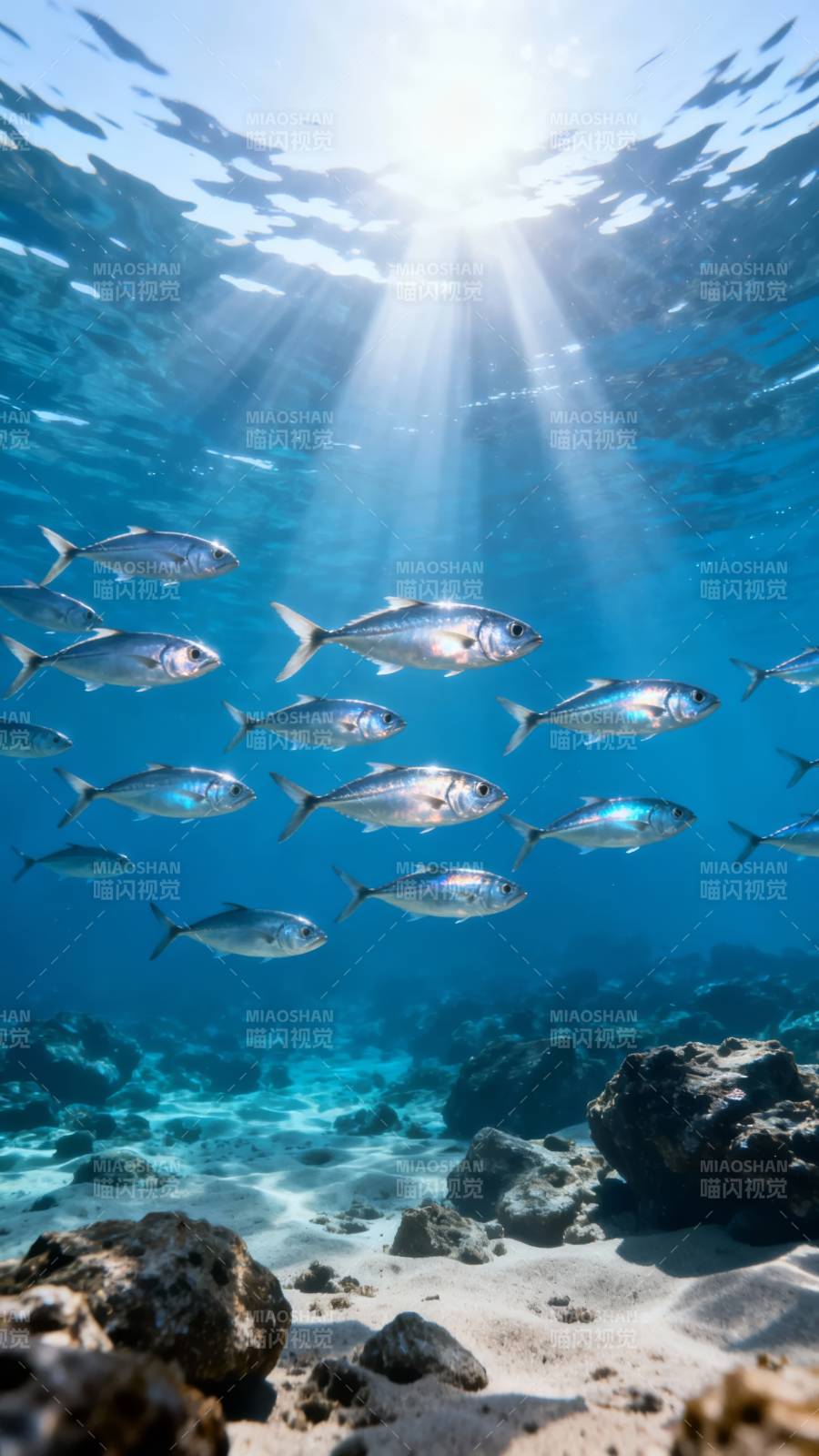 阳光下的鱼群游弋图片