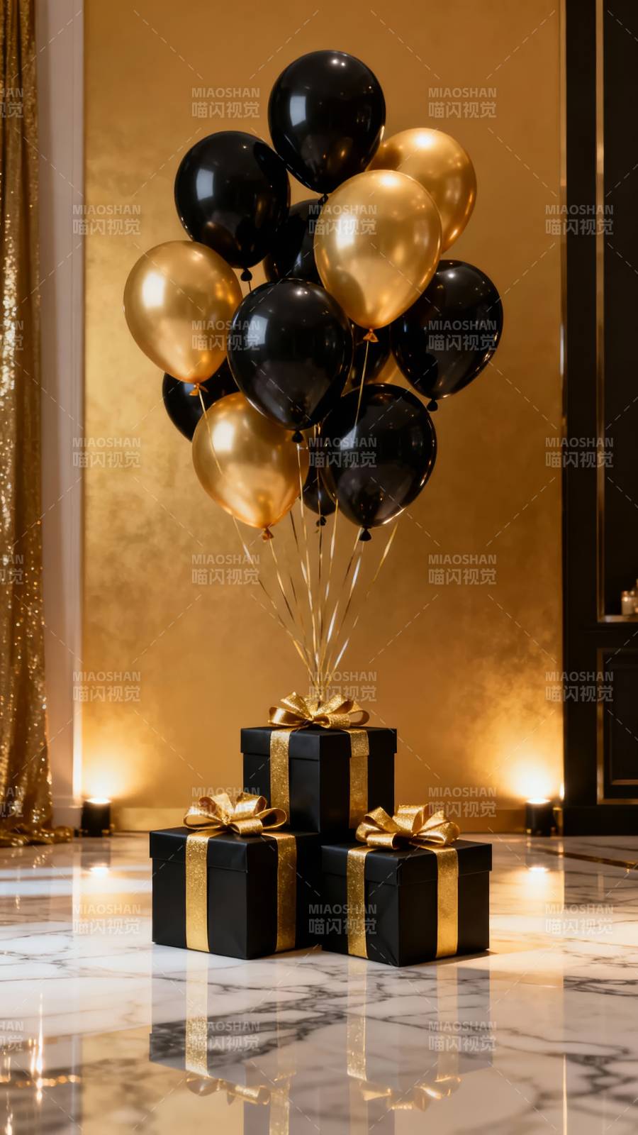 黑金气球礼盒装饰图片