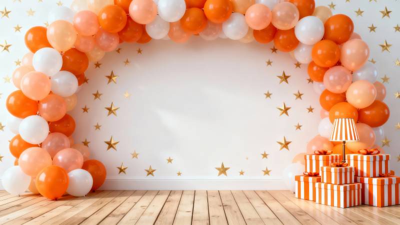 橙白气球拱门派对图片