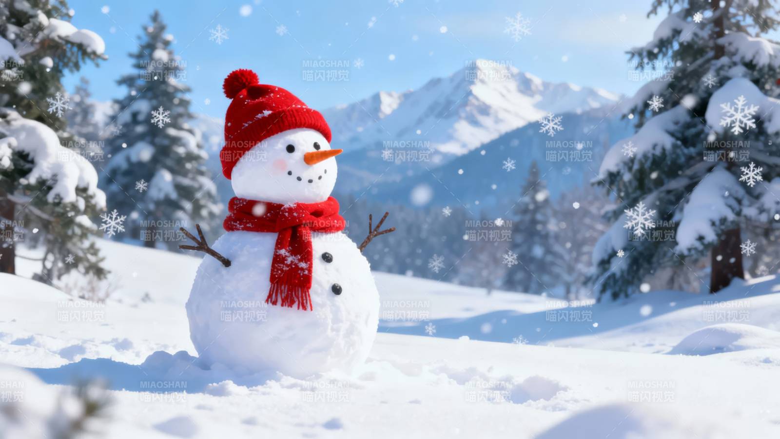 雪人微笑迎冬景图片