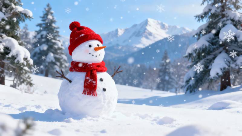 雪人微笑迎冬景图片