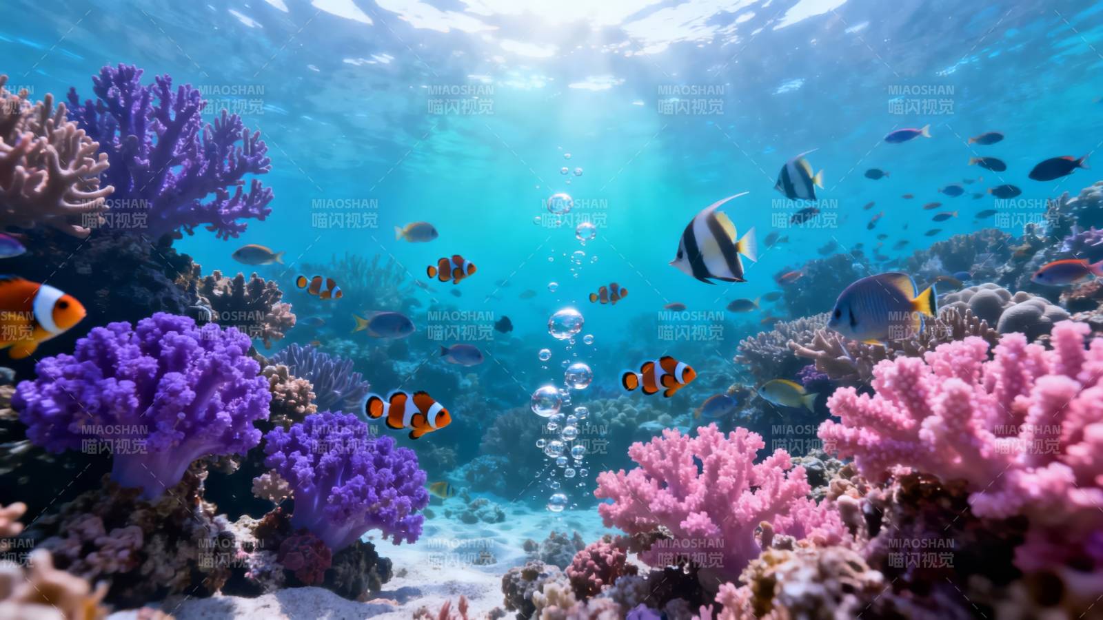 海底珊瑚鱼群图片