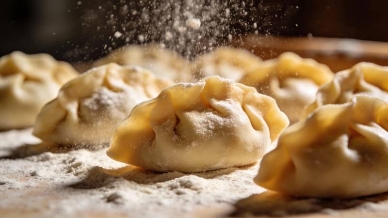 手工饺子撒面粉图片