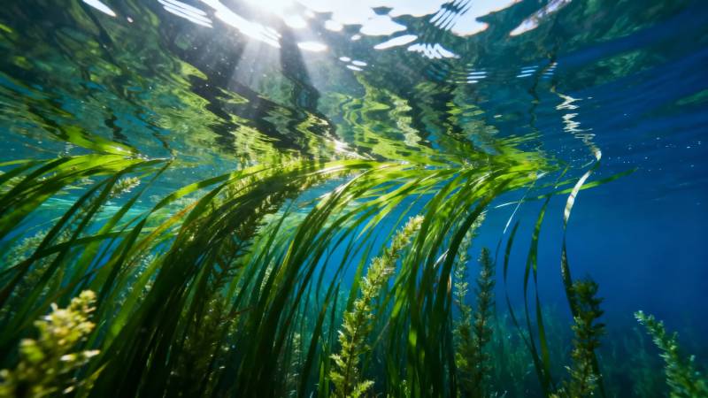 水下绿藻光影图片