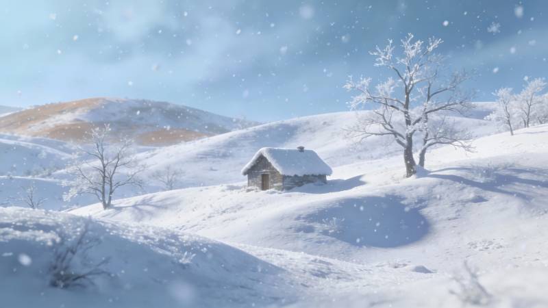 雪中静谧小屋图片