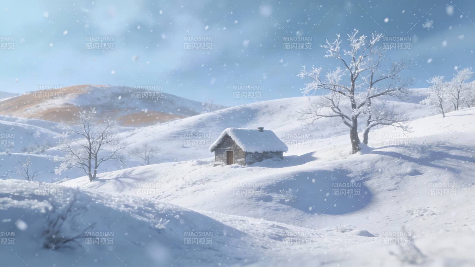 雪中静谧小屋图片
