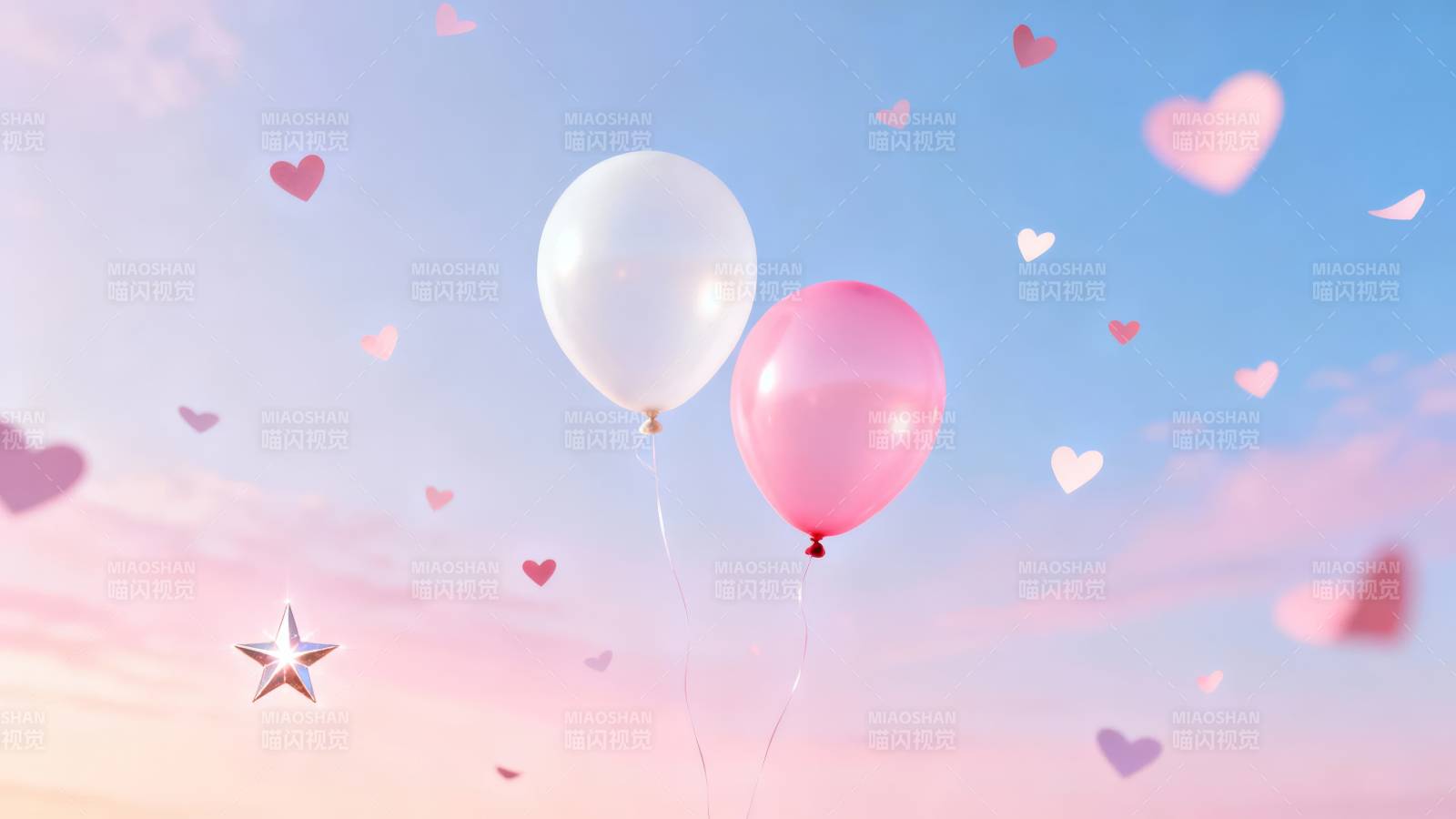 心形气球飘向天空图片