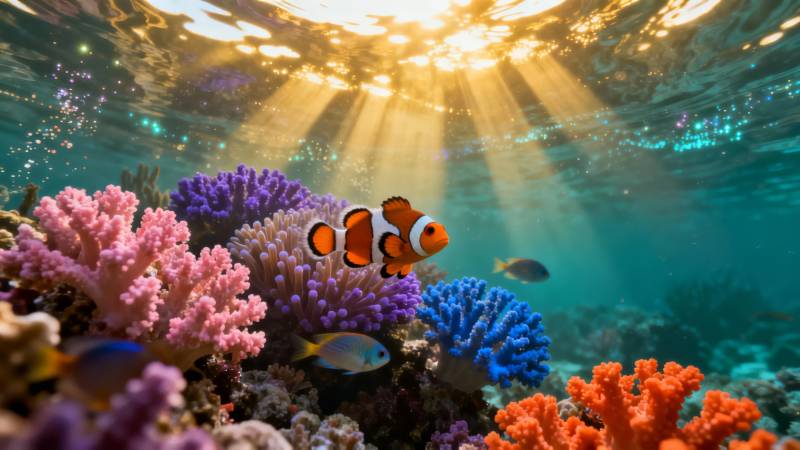 海底珊瑚鱼群图片