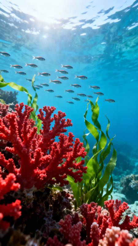 珊瑚礁鱼群游弋图片