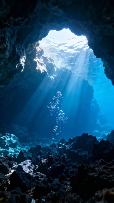 水下洞穴光束图片