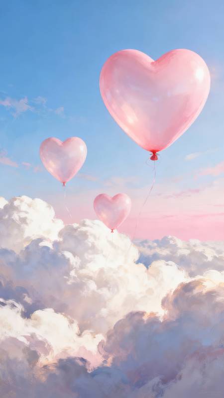 心形气球飘云间图片