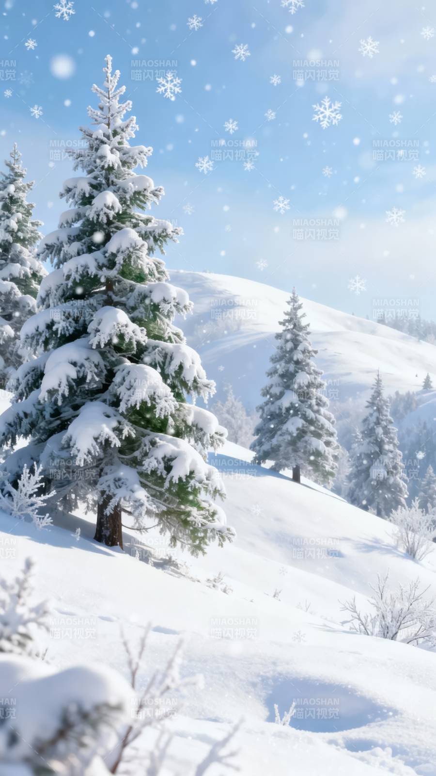 雪落松林静谧冬景图片