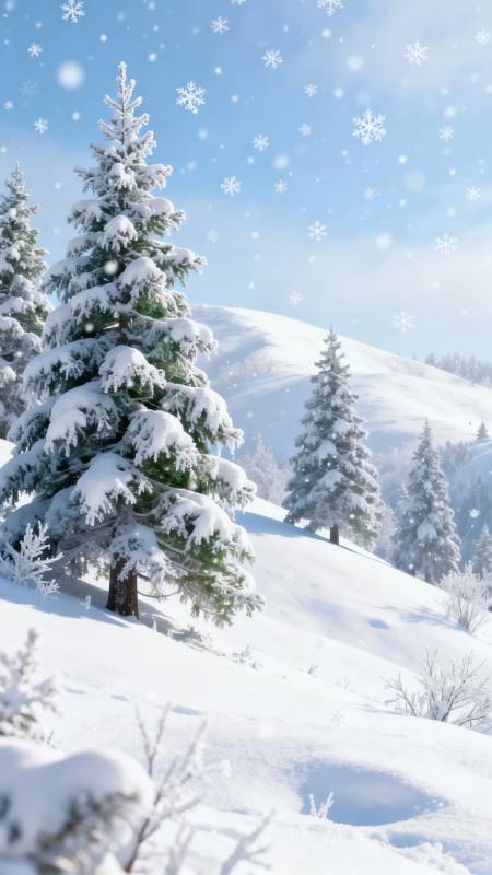 雪落松林静谧冬景图片