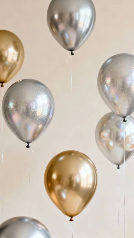 金银气球飘浮图片