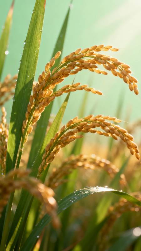 金稻露珠晨光图片
