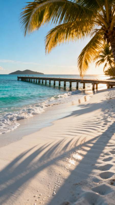 椰影沙滩日落图片