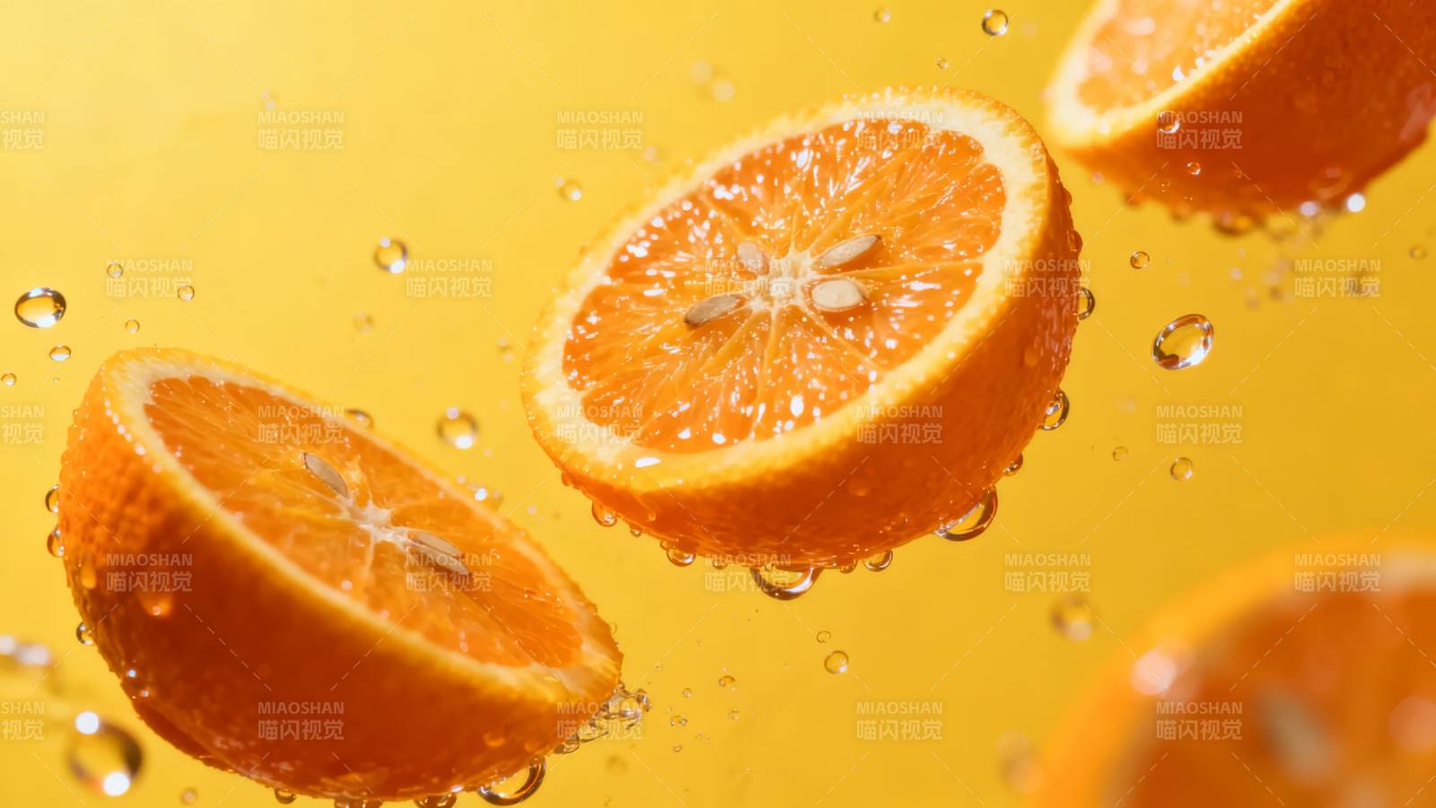 橙片飞溅水珠图片
