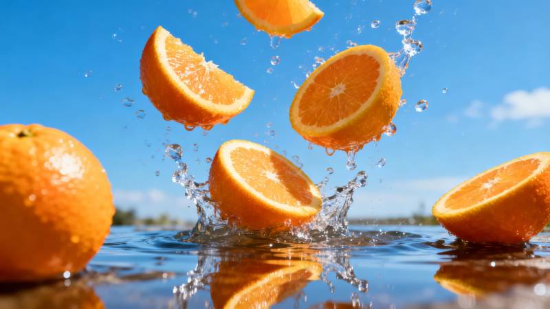 橙子飞溅水花图片