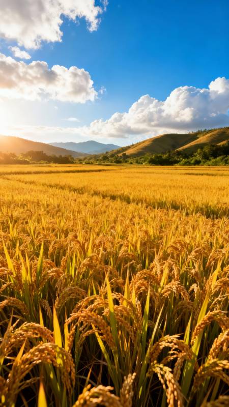 金稻迎日 山野如画图片
