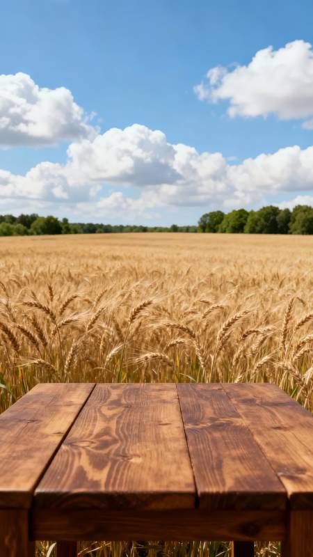 麦田木桌静景图片