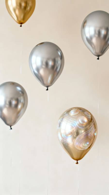 金色银色气球飘浮图片