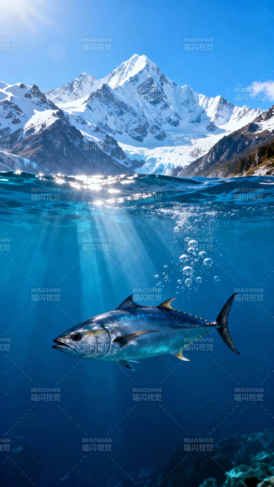 雪山下的深海金枪鱼图片