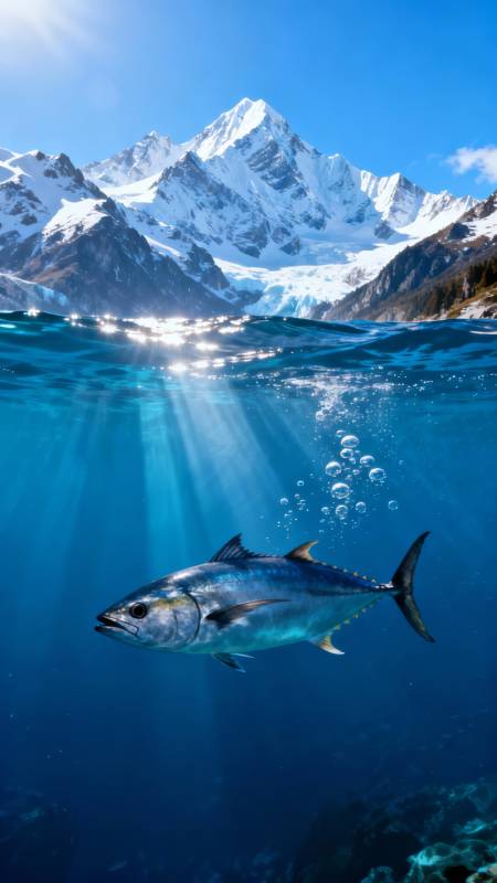 雪山下的深海金枪鱼图片