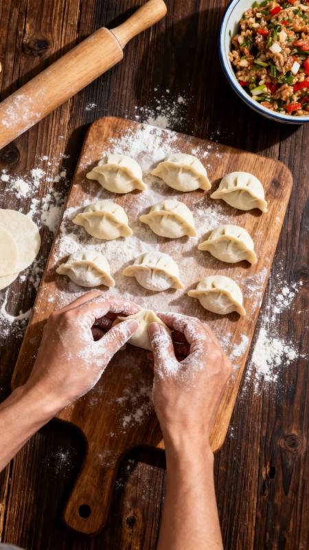 手工包饺子图片