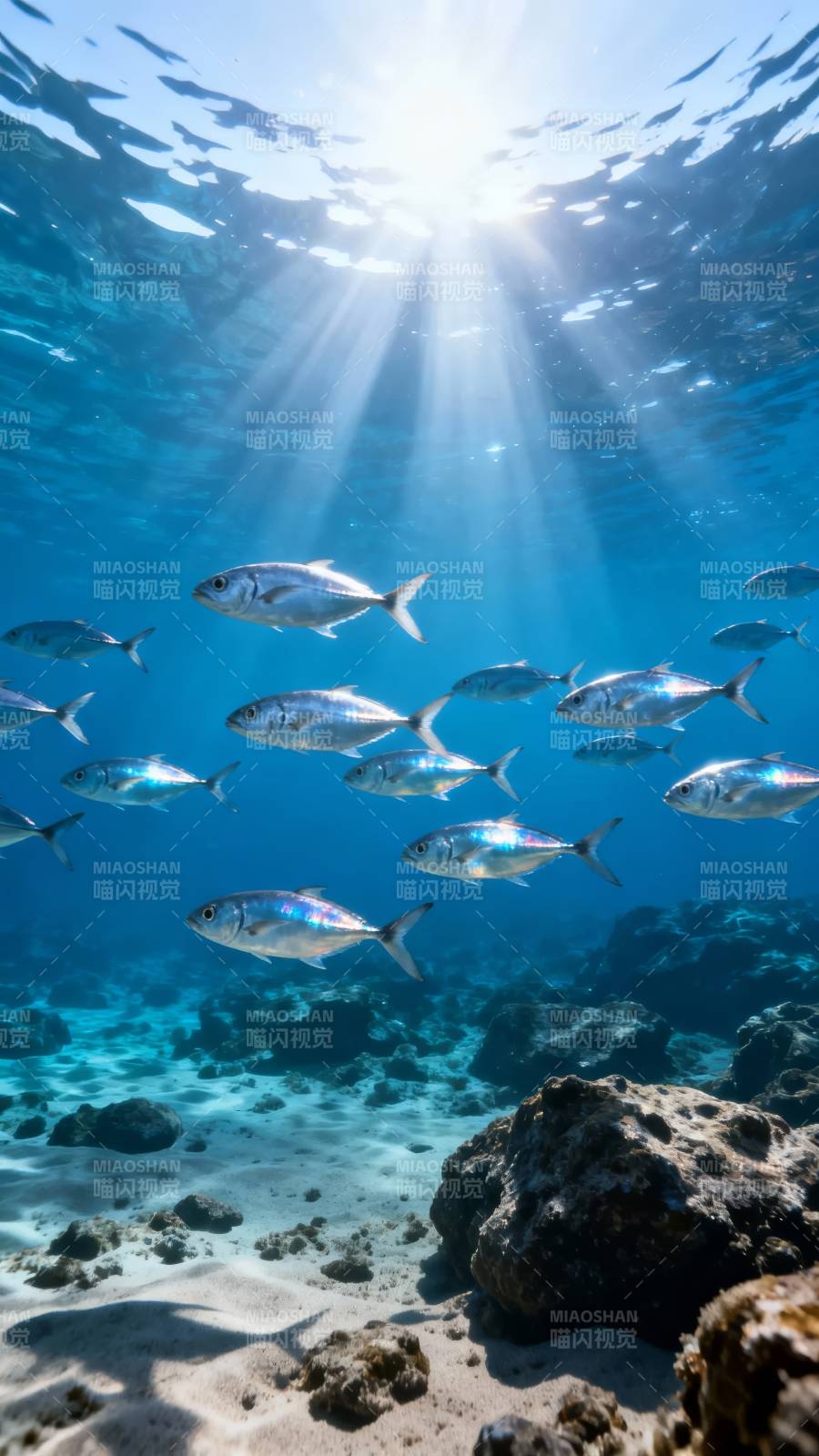 阳光下的鱼群图片