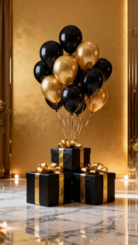 黑金气球礼盒装饰图片