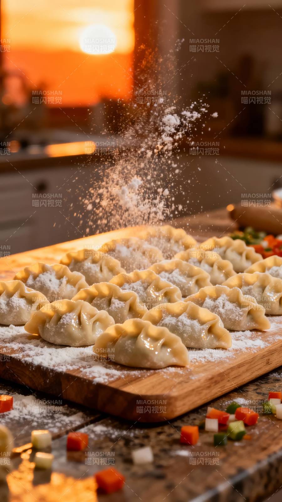 手工饺子飘雪图图片