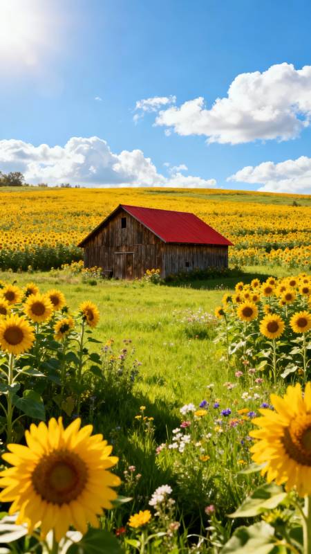 向日葵田小屋图片