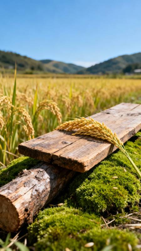 稻穗静卧木板上图片