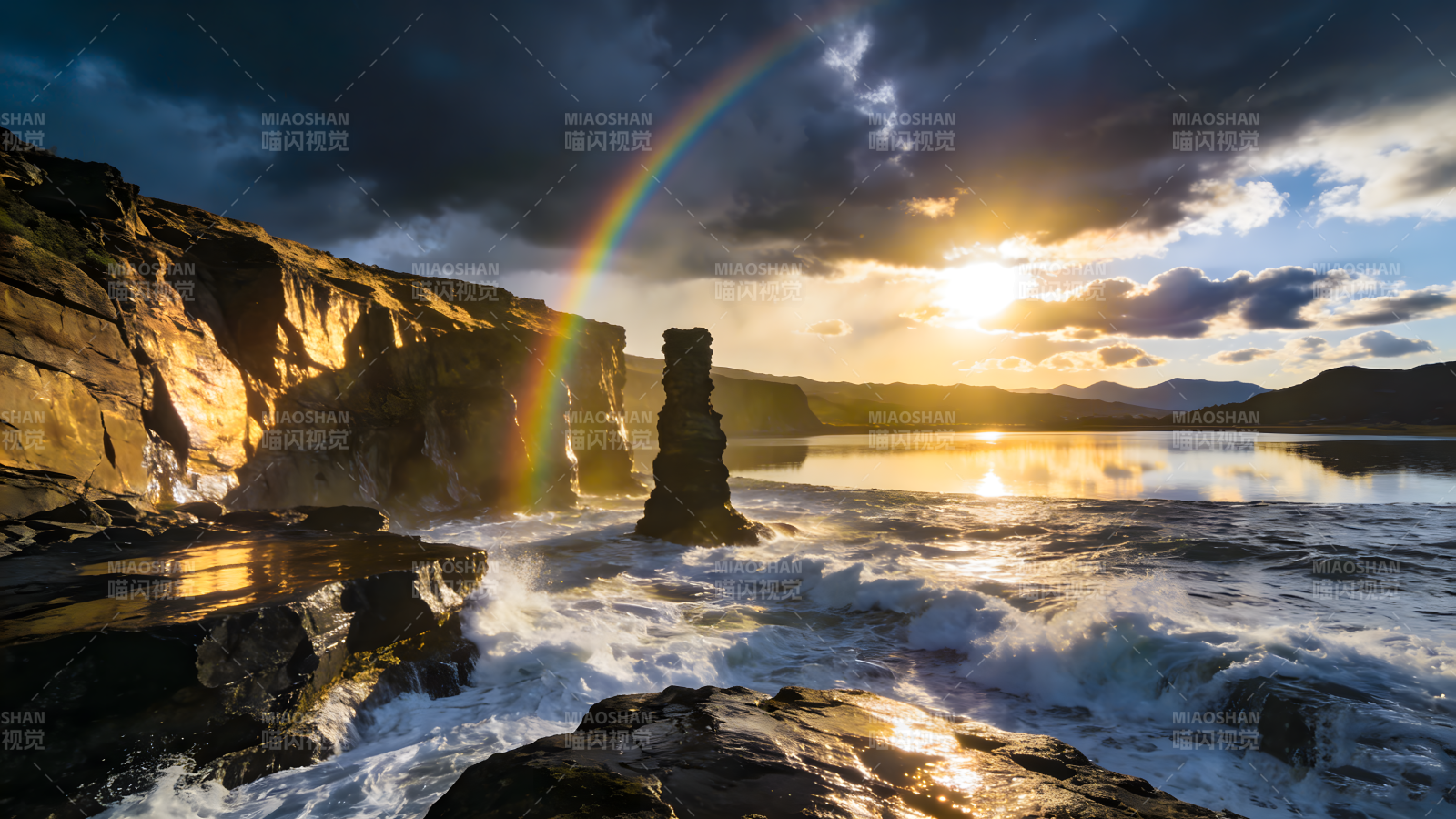 彩虹映湖光图片