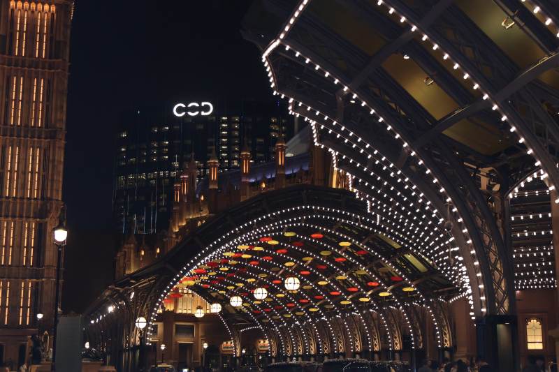 夜幕下的澳门伦敦人城市拱廊图片