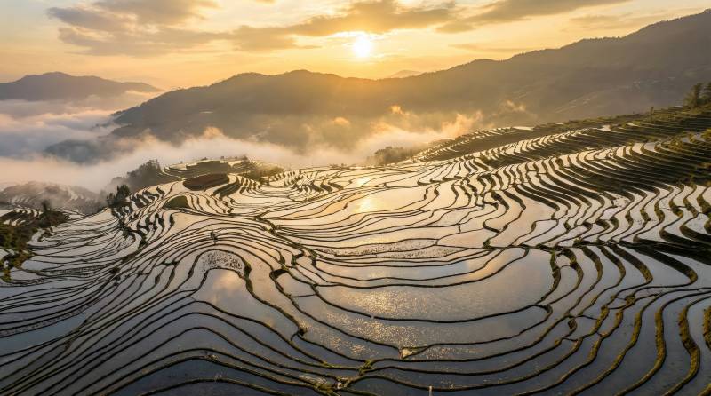 梯田晨曦图片
