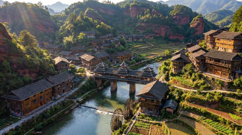 山水古寨风光图片