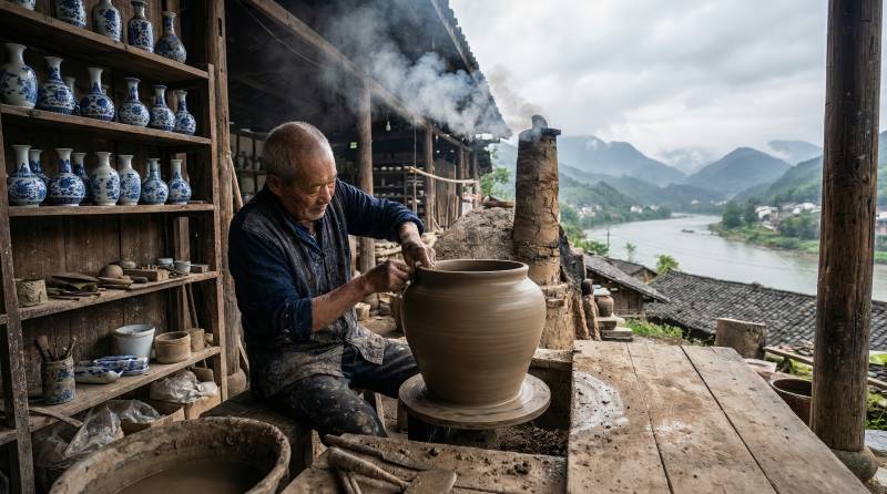 陶艺匠人制罐图片