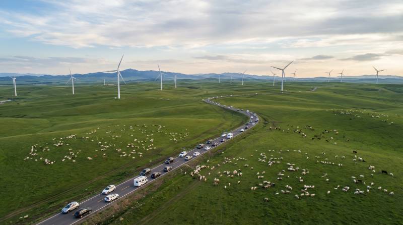 草原风电公路风光图片