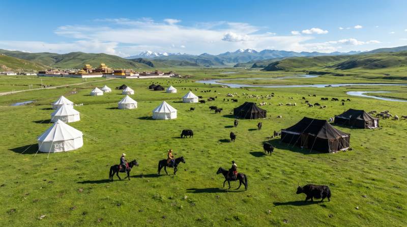 草原上的蒙古包与骑手图片