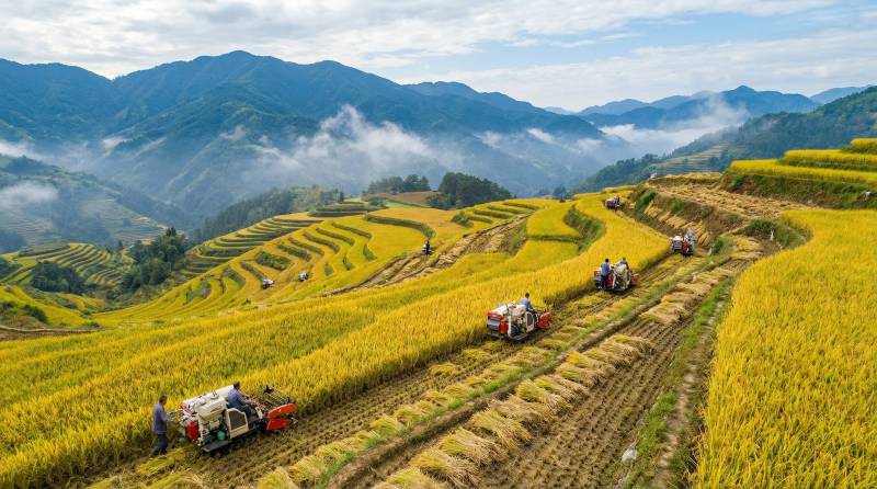 金秋梯田丰收景图片