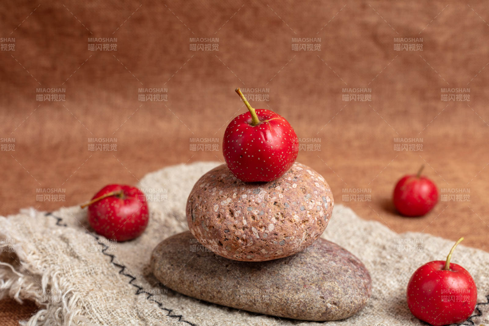 山楂叠石静谧图图片