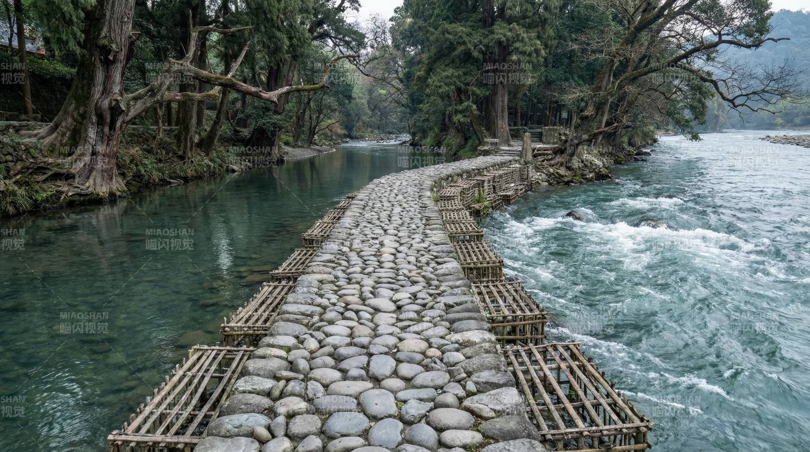 石桥流水幽径图片